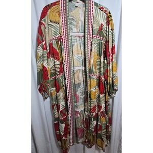 Plus Size Boho Kimono Cardigan 22/24W Monarch Butterfly Tropical Duster Crochet